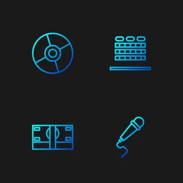 Set line Microphone, Stacks paper money cash, CD or DVD disk and Cinema Stock Illustration