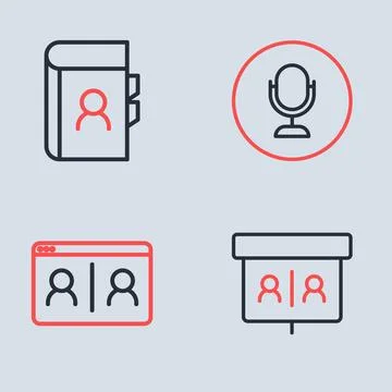 Set line Microphone, Video chat conference,  and Phone book icon. Vector Stock Illustration