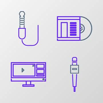 Set line Microphone, Video recorder or editor software monitor, Vinyl disk an 스톡 일러스트