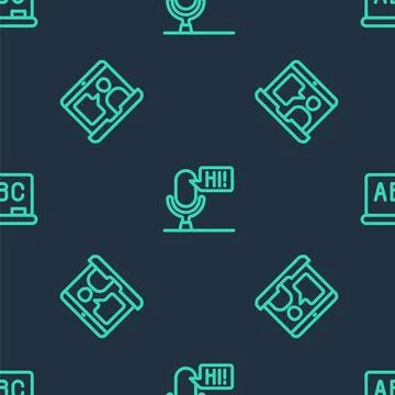 Set line Microphone voice device, Foreign language online study and Chalkbo.. イラスト素材