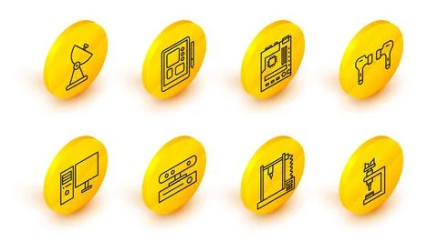 Set line Microscope, 3D printer, Motion sensor, Computer monitor, Air headp.. Stock-Illustration