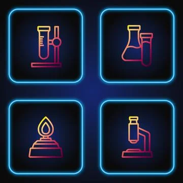 Set line Microscope, Alcohol or spirit burner, Test tube flask on stand and.. 스톡 일러스트
