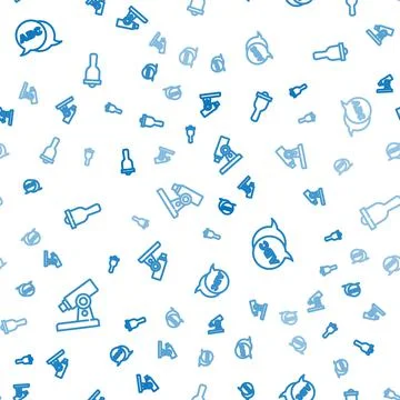 Set line Microscope, Alphabet and Ringing bell on seamless pattern. Vector Stock Illustration