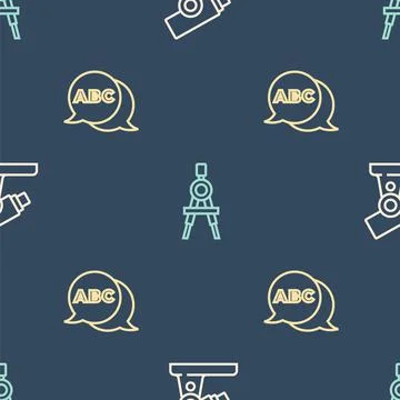 Set line Microscope, Alphabet and Drawing compass on seamless pattern. Vector Stock Illustration