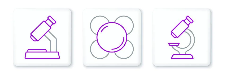 Set line Microscope,  and Molecule icon. Vector Illustrazione stock