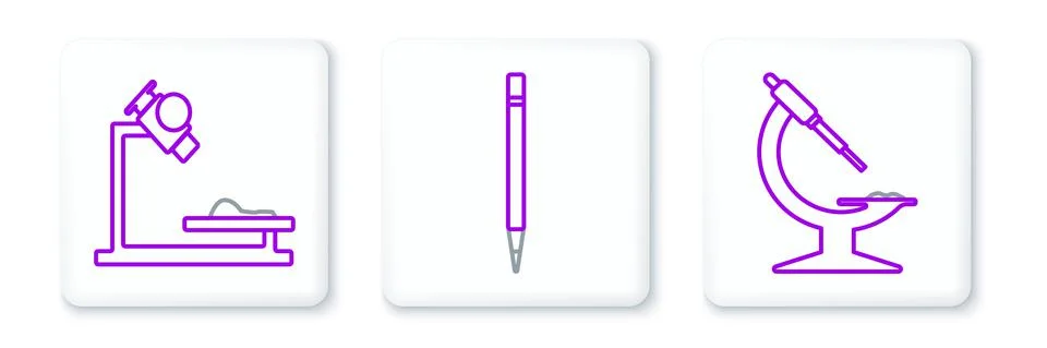 Set line Microscope, and Pencil with eraser icon. Vector Illustrazione stock