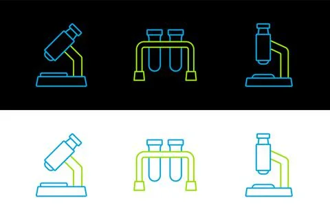 Set line Microscope,  and Test tube icon. Vector Illustrazione stock
