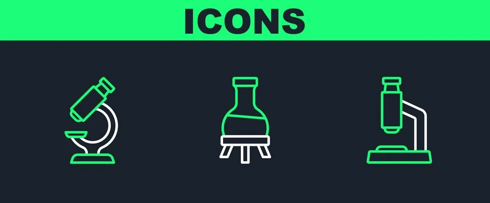 Set line Microscope, and Test tube icon. Vector Illustrazione stock