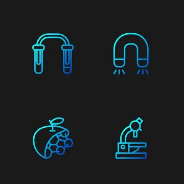 Set line Microscope, Biological structure, Test tube and flask and Magnet 库存插图