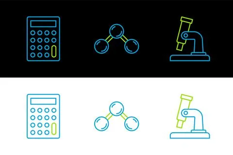 Set line Microscope, Calculator and Molecule icon. Vector イラスト素材