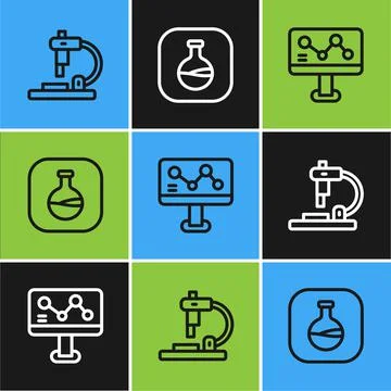 Set line Microscope, Chemical formula and Test tube and flask icon. Vector イラスト素材