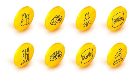 Set line Microscope, Chemical formula H2O, Test tube with toxic liquid, flask on 스톡 일러스트