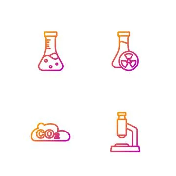 Set line Microscope, CO2 emissions in cloud, Test tube and with toxic liquid イラスト素材