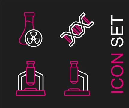 Set line Microscope, DNA symbol and Test tube with toxic liquid icon. Vector 스톡 일러스트