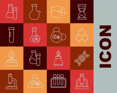 Set line Microscope, DNA symbol, Chemical formula, Test tube, with toxic li.. Stockillustratie