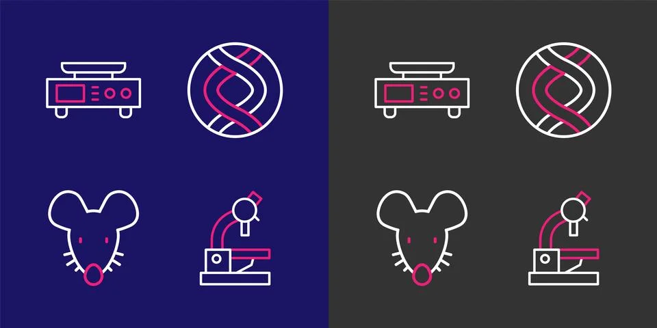 Set line Microscope, Experimental mouse, DNA symbol and Electronic scales i.. Stock Illustration
