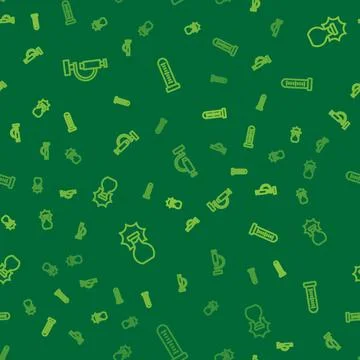 Set line Microscope, Explosion in the flask and Test tube on seamless pattern Stock Illustration
