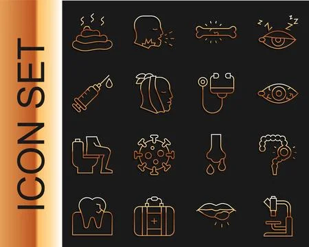 Set line Microscope, Gut constipation, Reddish eye, Bone pain, Toothache Stock Illustration