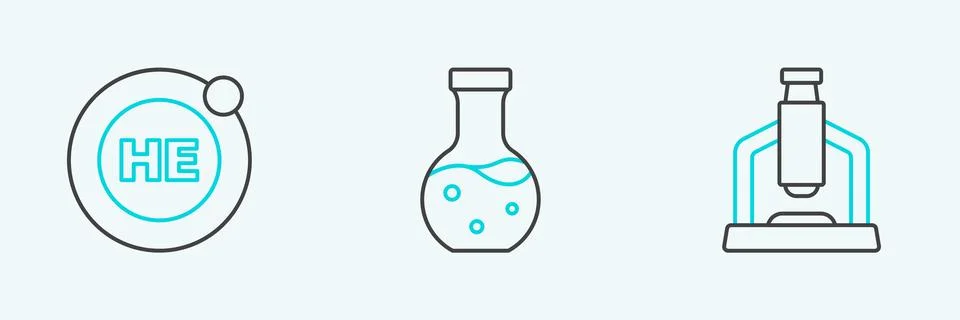 Set line Microscope, Helium and Test tube icon. Vector Stockillustratie