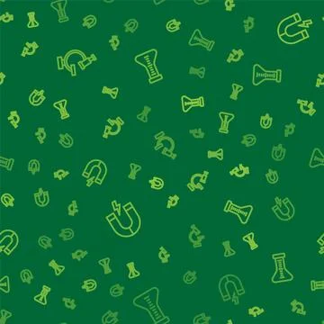Set line Microscope, Magnet and Test tube on seamless pattern. Vector Stock Illustration