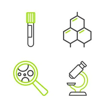 Set line Microscope, Microorganisms under magnifier, Chemical formula and Test 库存插图