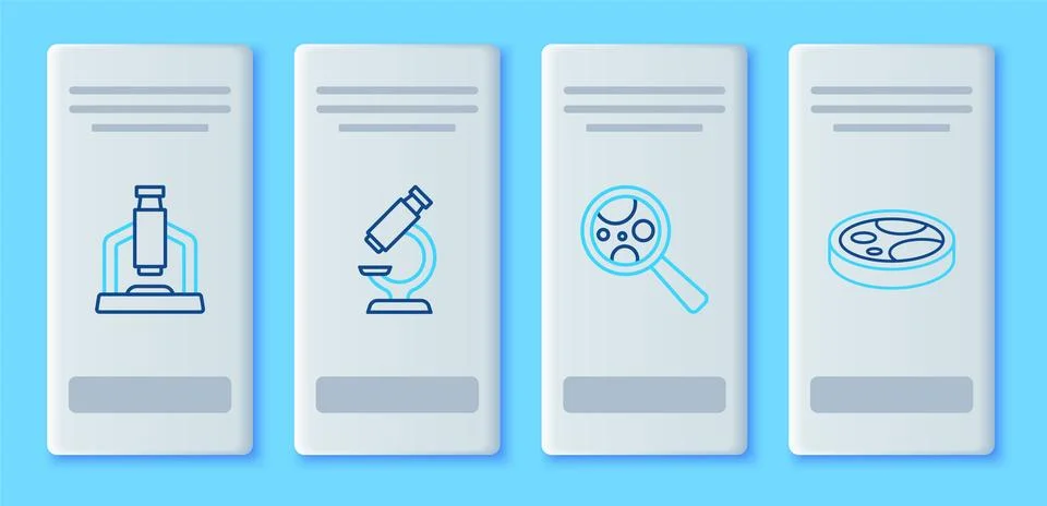 Set line Microscope, Microorganisms under magnifier,  and Petri dish with b.. Stock Illustration