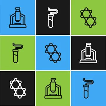 Set line Microscope, Molecule and Test tube icon. Vector Stockillustratie