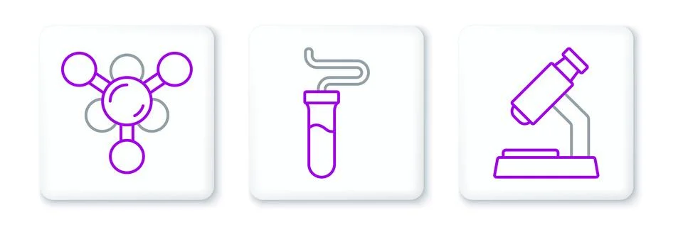 Set line Microscope, Molecule and Test tube icon. Vector 库存插图