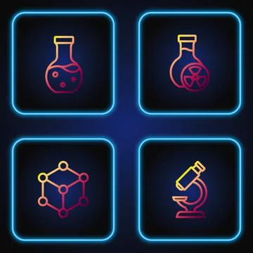 Set line Microscope, Molecule, Test tube and with toxic liquid. Gradient color イラスト素材