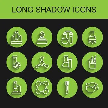 Set line Microscope, Molecule, Test tube, Laboratory glassware and  icon. V.. イラスト素材