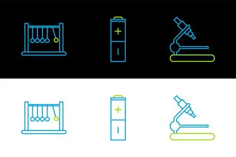 Set line Microscope, Pendulum and Battery icon. Vector 스톡 일러스트
