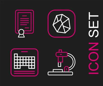 Set line Microscope, Periodic table, Salt stone and Certificate template ic.. Stock Illustration