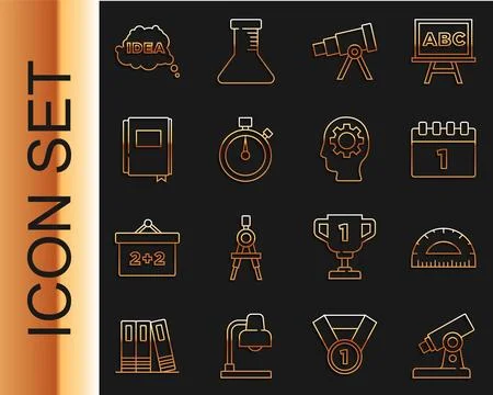 Set line Microscope, Protractor, Calendar first september date, Telescope 스톡 일러스트