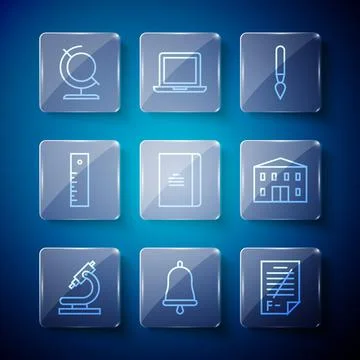 Set line Microscope, Ringing bell, Exam paper with incorrect answers, Paint 스톡 일러스트