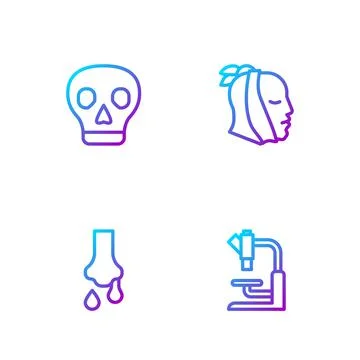 Set line Microscope, Runny nose, Skull and Toothache. Gradient color icons イラスト素材