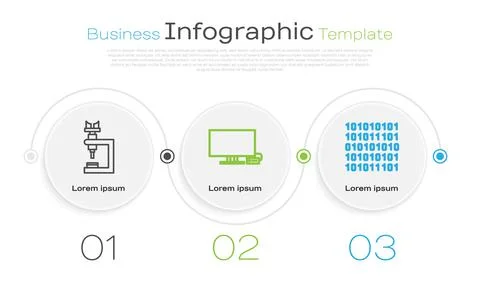Set line Microscope, Smart Tv and Binary code. Business infographic template Stock Illustration