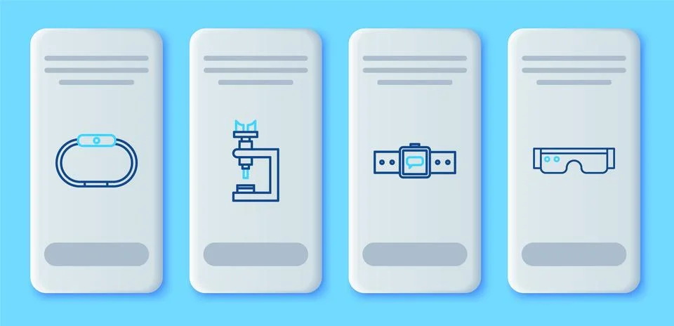 Set line Microscope, Smartwatch, and glasses icon. Vector Stock Illustration