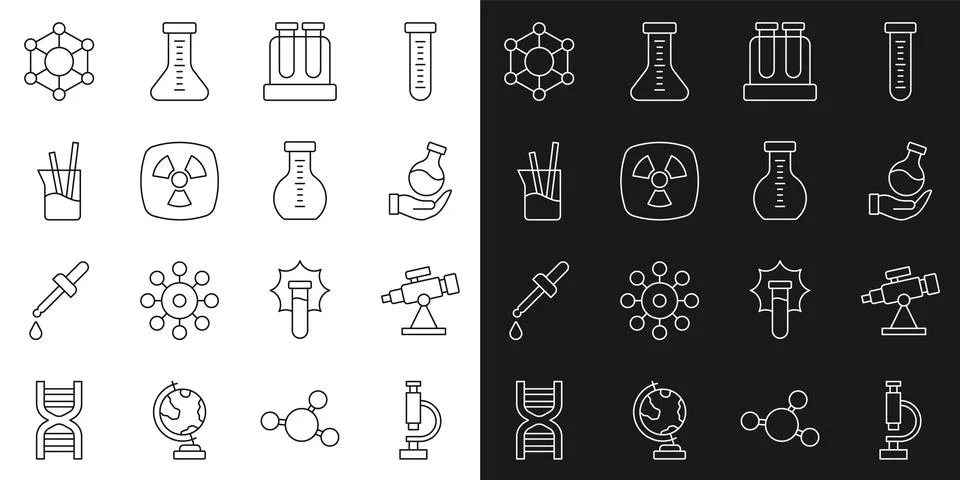 Set line Microscope, Telescope, Test tube, Radioactive, Laboratory glassware イラスト素材
