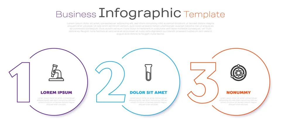 Set line Microscope, Test tube and flask and Solar system. Business infographic Stock-Illustration
