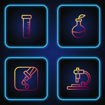 Set line Microscope, Test tube and flask, and Plant breeding. Gradient color 库存插图