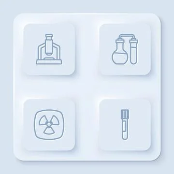Set line Microscope, Test tube, Radioactive and . White square button. Vector Stockillustratie