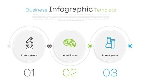 Set line Microscope, Test tube with toxic liquid and . Business infographic Illustrazione stock