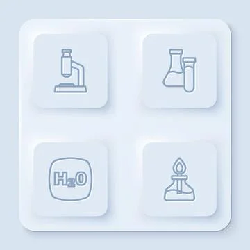 Set line Microscope, Test tube, Chemical formula H2O and Alcohol spirit burner イラスト素材