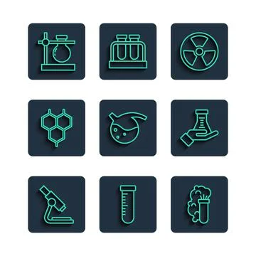 Set line Microscope, Test tube and flask, Chemical explosion, Radioactive Stockillustratie