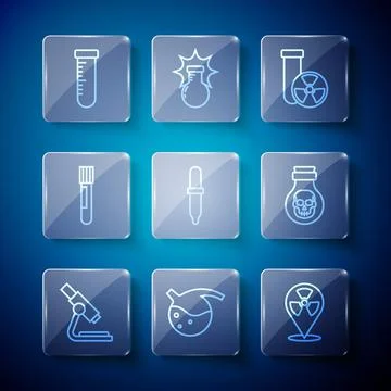 Set line Microscope, Test tube and flask, Radioactive in location, radiation 스톡 일러스트