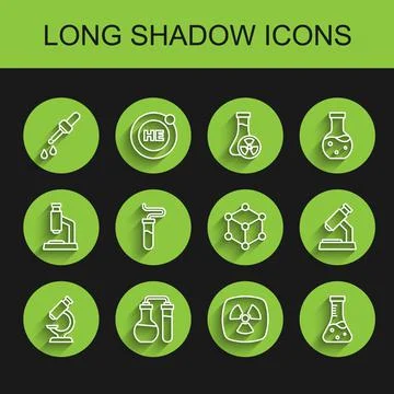 Set line Microscope, Test tube, Pipette, Radioactive, and Molecule icon. Vector 스톡 일러스트