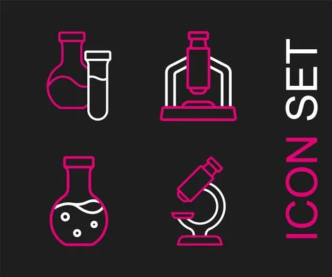 Set line Microscope, Test tube, and icon. Vector イラスト素材