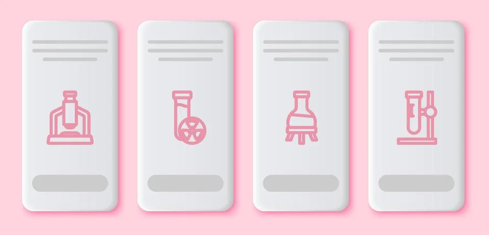 Set line Microscope, Test tube with toxic liquid, and flask on stand. White 스톡 일러스트