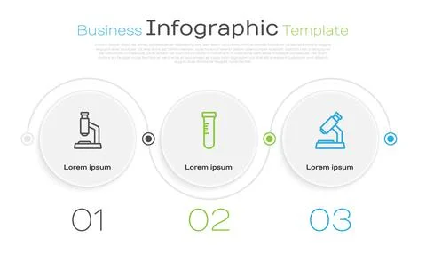 Set line Microscope, Test tube and . Business infographic template. Vector 스톡 일러스트
