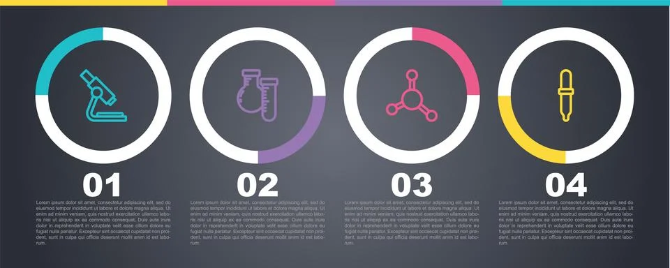 Set line Microscope, Test tube and flask, Molecule and Pipette. Business Stockillustratie